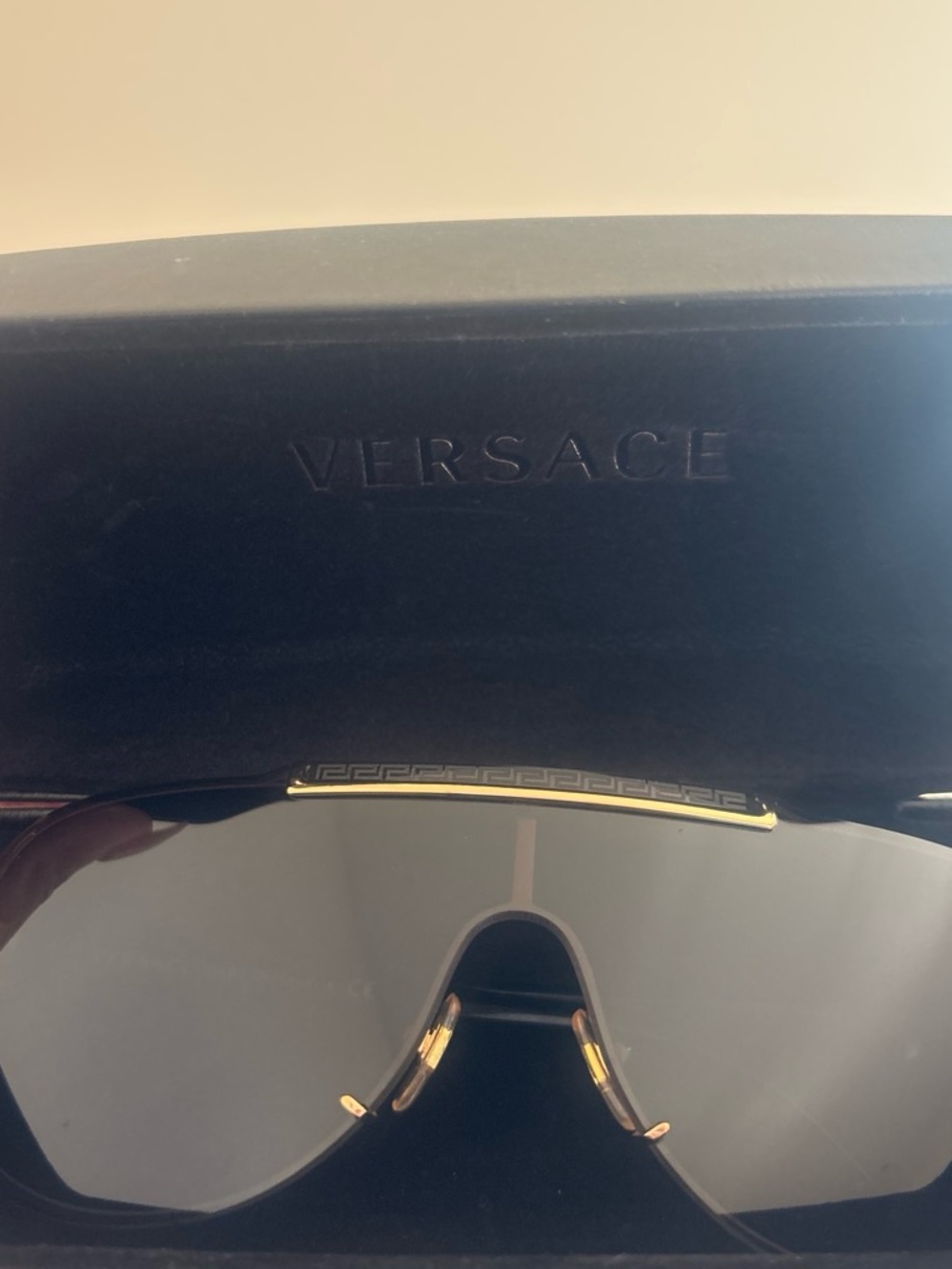 Versace Black and Gold Shield Sunglasses with Logo Case - Picture 2 of 7